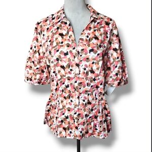 NWT Fred David Button Front Top Size L V Neckline Stretch Preppy